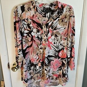 N Touch Size 1X 3/4 Length Tropical Blouse GUC